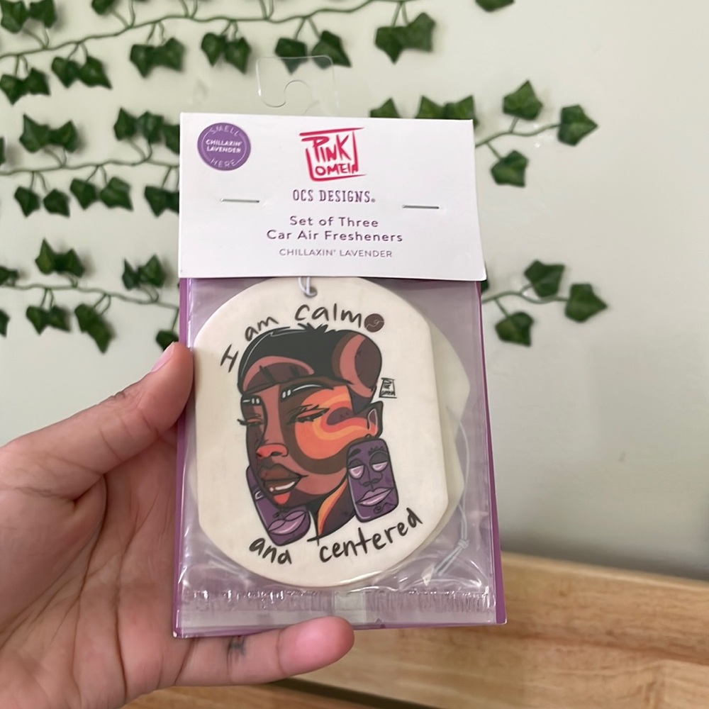 Pink Lomein “I am clam and centered” affirmation air freshener chill lavender